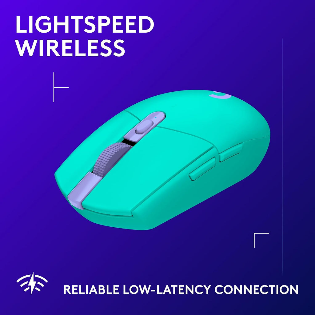 Turquoise computer mouse on a blue background with 'LIGHTSPEED WIRELESS' branding.