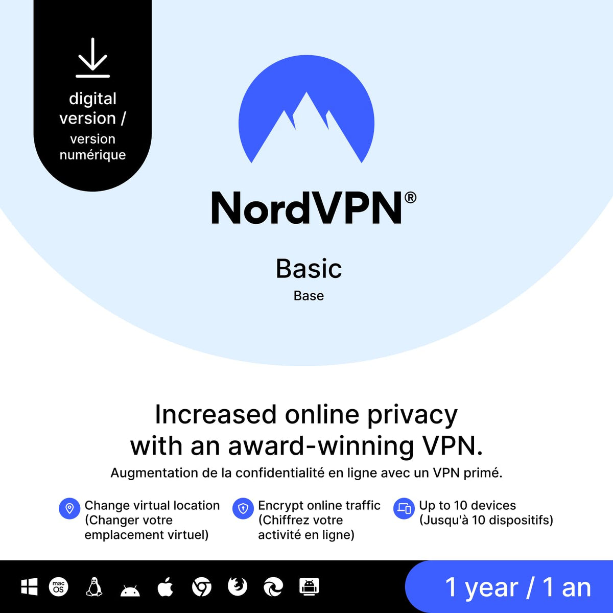 NordVPN Standard, 10 Devices, 1-Year, VPN & Cybersecurity, Digital Code