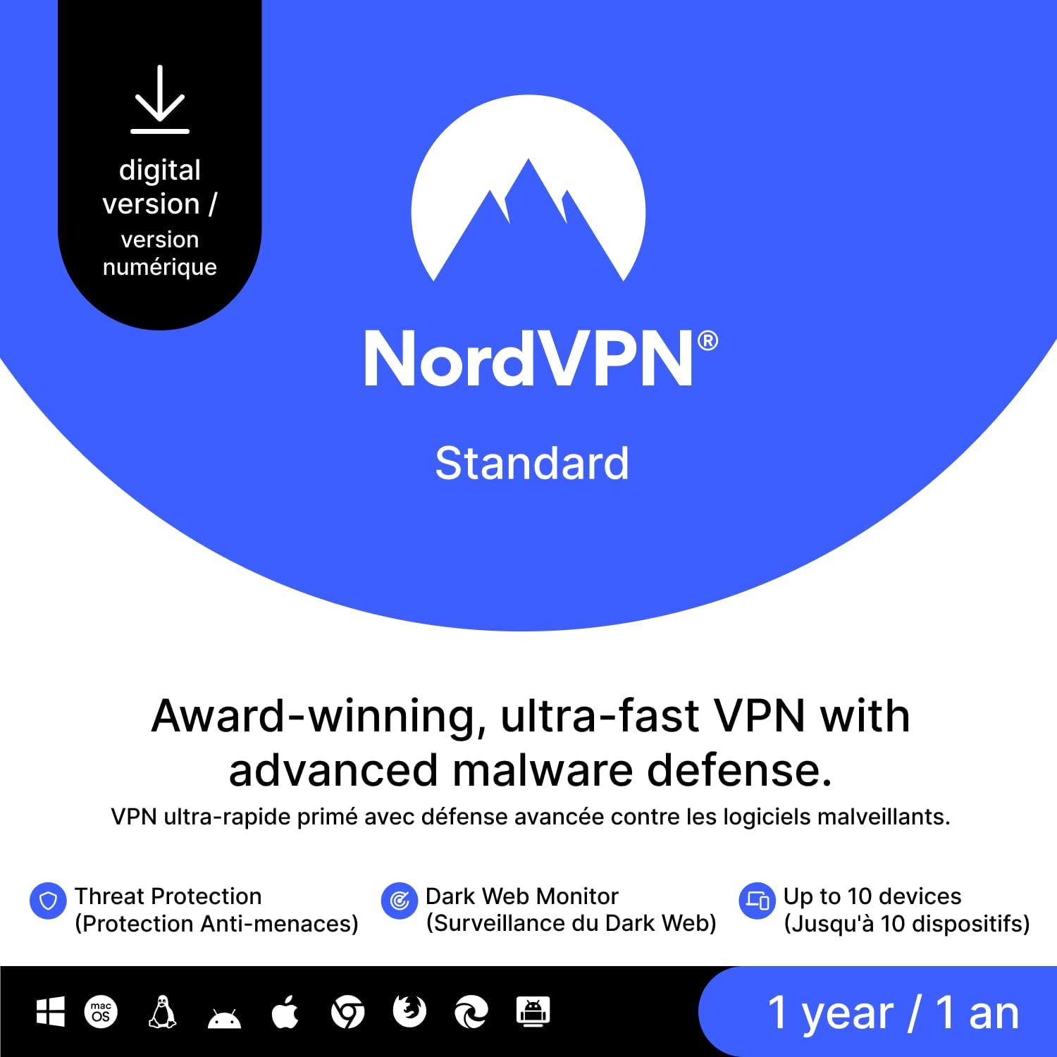 NordVPN Standard, 10 Devices, 1-Year, VPN & Cybersecurity, Digital Code