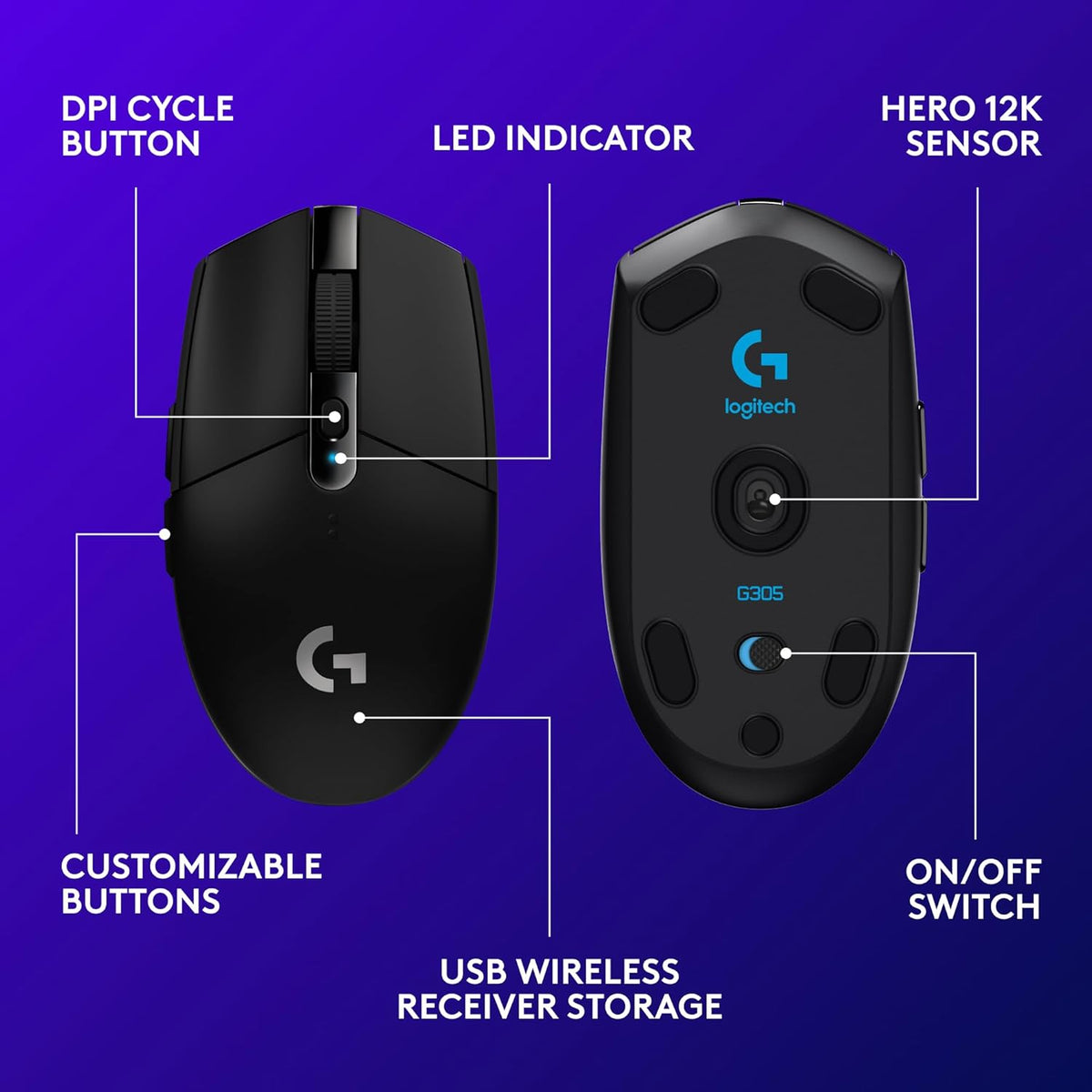 Logitech G305 Lightspeed Wireless Gaming Mouse - Black