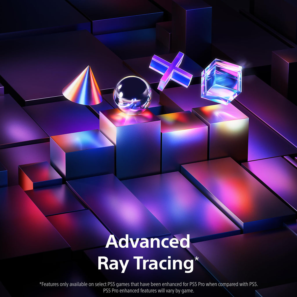 3D geometric shapes with advanced ray tracing effects on a dark background