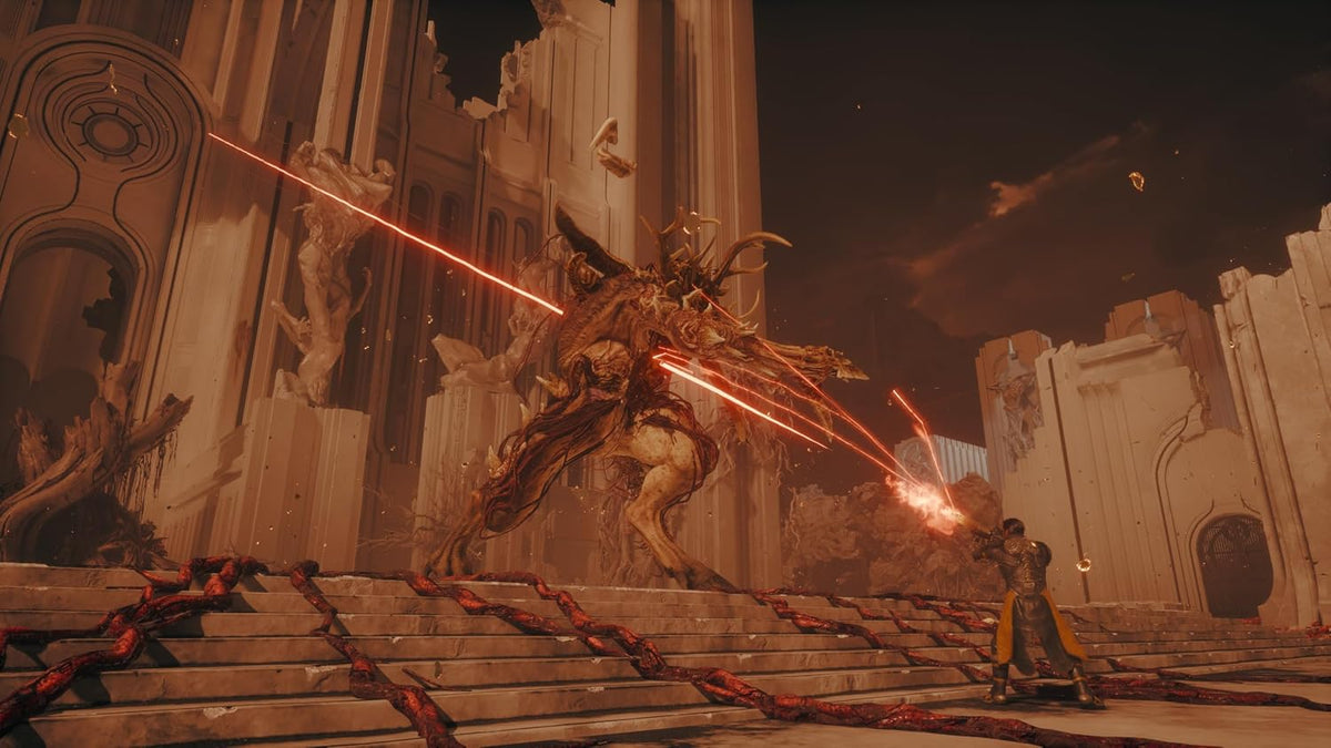 Monster with red energy beam in a fantasy setting