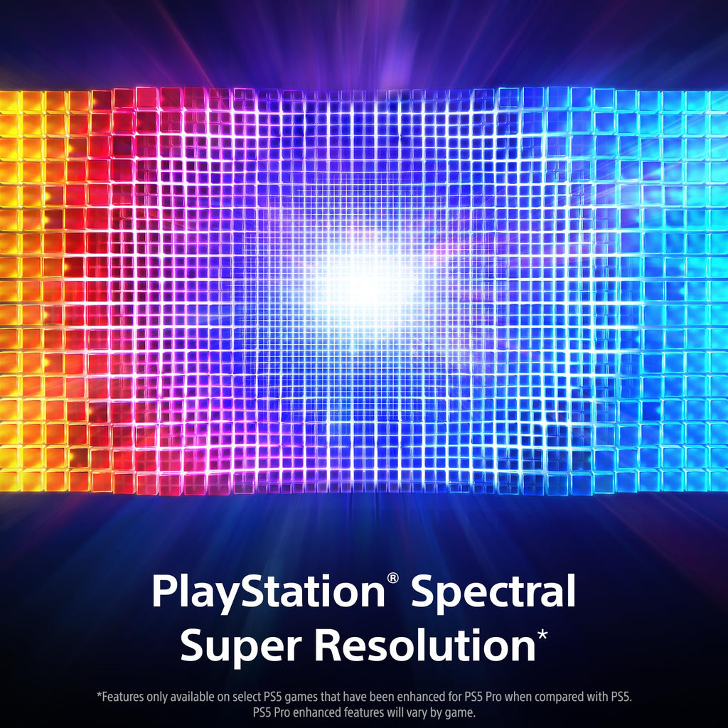 PlayStation Spectral Super Resolution graphic with colorful grid pattern